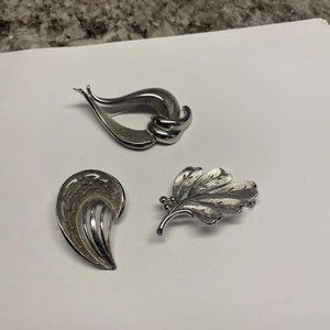 Lot Of 3 Vintage - Modern Brooch Pins Silver Tone